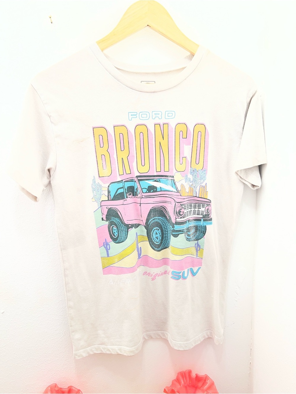 Ford Bronco Graphic Tee in Cream with Pink Print